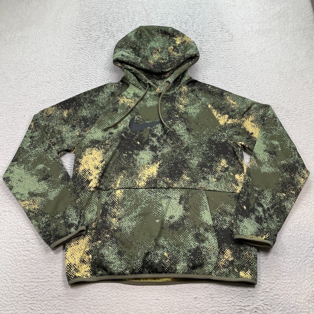 Nike THERMA-FIT Hoodie Men's Size Small Green Camo All Over Print FZ1088